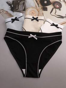 4 piezas de bragas triangulares deportivas sueltas y cómodas de seda de leche multicolor con lazo lindo para mujeres - Multicolor - Ver 5
