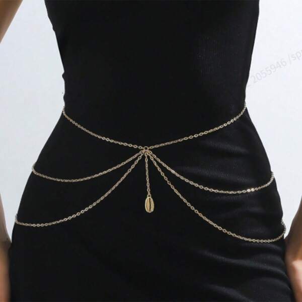 1pc Fashion Accessory Scallop Turquoise Body Chain - Simple & Versatile Shell Pendant Waist Chain