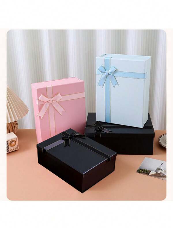 3pcs Gift Box Set, Gift Wrapping Box, 22x16x8.5cm Bow Decorated Gift Box, Gift Packaging Box, Holiday Gift Box, [Includes Raffia, Greeting Card], Specially For Valentine's Day, Birthday, Holiday, Anniversary Gift Packaging Boxes, Gift Organizer Boxes, Gift Design
