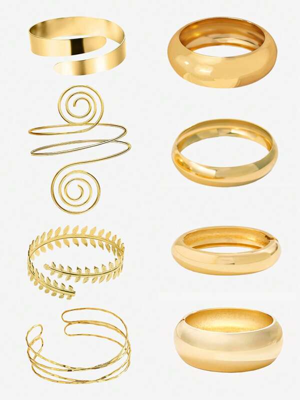 Set de 2 brazaletes, pulseras anchas doradas, set de pulseras, set de pulseras de metal geométricas pulidas, pulseras para mujer, regalo para ella