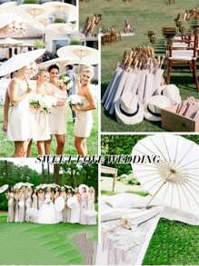 6 件套，白色纸伞，木柄，无羽毛，DIY 新娘送礼会派对装饰，婚礼派对道具，摄影配件