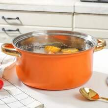 5 件套不锈钢炊具套装 - 带盖多用途锅，加大容量设计，不粘防刮，适用于所有炉灶类型，可用洗碗机清洗 - 健康烹饪的理想选择 - 橘色 - 查看 4