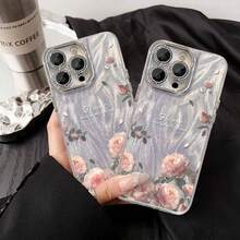 Funda para teléfono 1 pieza adecuada para teléfono con 16 flores, teléfono con textura de estampado rosa literario, anticaída, elementos florales divertidos, teléfono duradero, la mejor familia y amigos, adecuado para 16 15 14 13 12 11 Pro y otros modelos. - Colores mixtos 1 - Ver 5
