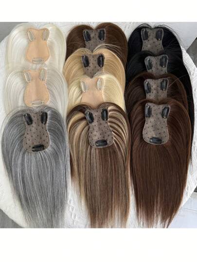 Human Hair Topper With Side Bangs For Women With Clips Straight Hair Toupee 7x11cm Elegant Style Multiple ShadesAdds Volume & Length To Thin Hair Clips In Topper Realistic Scalp