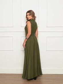 Samara Women's Long Dress With Buttons And Pockets, Elegant Front Opening - 綠色 - 查看 5