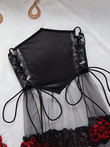 Women's Sexy Lingerie Set, Sheer Lace Ruffle Hem, Suitable For Holidays And Weddings - 黑色 - 查看 11