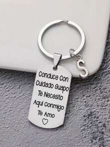 1 pieza Llavero de acero inoxidable con tallado estilo español, regalo romántico del Día de San Valentín para esposo o novio, accesorios de coche, accesorios góticos lindos de Y2K, accesorios del Día del Maestro - Plateado - Ver 27