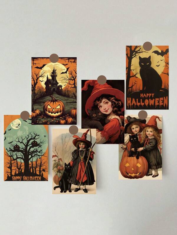 10pcs Halloween Cards, Halloween Party Decorations, For Wall Decor - Bedroom Dorm, Photo Backdrop Wall Stickers