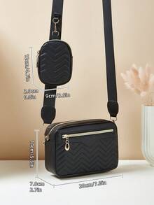 1pc Girls Mini Wave Pattern Embossed Letter Pouch, Phone Wallet Coin Purse - Black - View 2