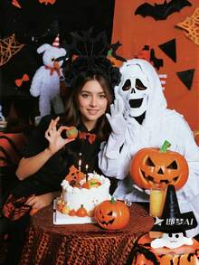 1pc Halloween Black Rose And Bat Headbands, Halloween Photo Props, Halloween Party Decorations, Halloween Party Supplies, Halloween Headwear