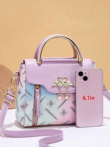 Set Includes Fashionable Women Letter Contrasting Color Shoulder Bag & Handbag , Purple - Purple - View 4