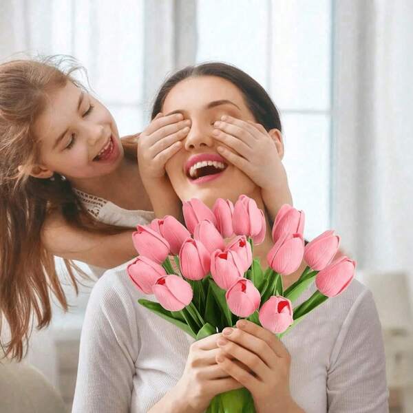 20pcs Tulips Artificial Flowers Real Touch Flower Bouquet Tulips Fake Flower For Wedding Home Decoration Flowers Pansies Small Flowers Bulk Fake Outdoor Plants, Artificial Plastic Flowers For Home Weddings Kitchen Gardens Dining Tables Centrepieces Indoor Outdoor Decorations