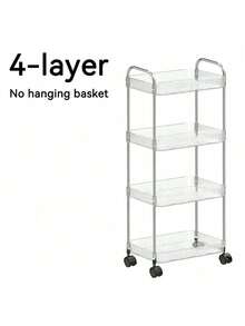 2/3/4 层带吊篮的滚动推车，透明多功能储物手推车，带手柄和轮子，移动收纳架，适用于办公室、浴室、厨房和客厅，非常适合零食、调味品、化妆品、书籍、食物、家居用品 - 透明 - 查看 10