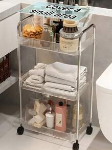 2/3/4 层带吊篮的滚动推车，透明多功能储物手推车，带手柄和轮子，移动收纳架，适用于办公室、浴室、厨房和客厅，非常适合零食、调味品、化妆品、书籍、食物、家居用品 - 透明 - 查看 5