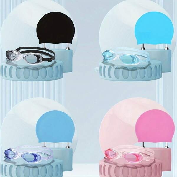 Unisex 2Pcs 1Set Adult 14+Swimming Goggles+Swimming Cap Set Combination, Multi-Color Optional High-Definition Anti Fog And Waterproof Swimming Goggles, Beach Essentials, Beach Accessories, Pool Float