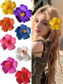3pcs Women Hibiscus Flower Hair Clips, Realistic Floral Side Hairpins, Vacation Style, Photography Prop Claw Clips Hair Claws Hair Barrettes, School Stuff, Vacation Outfits Woman, Hair Accessories, Head Accessories, Hair Accessories For Women - Multicolor - View 4