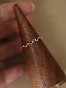 GAGAFEEL 1 件 S925 纯银心电图波浪 V 形戒指适合女性简约时尚小手指合成锆石戒指完美节日礼物 - 金色 - 查看 7