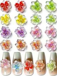 10PCS/30PCS/50PCS/100PCS Colorful Flower Herb Nail Jewelry Multi-Color Mixed Color Transparent Aurora Cherry Blossom Rhinestones Nail Accessories Large Flat Acrylic Nail Decorations 3D Gradient Smudged Cherry Blossom Design Cute Nail Jewelry Resin Nail Art Supplies Women Girls Nail Art Accessories DIY Leisure Art Nail Salon Japanese And Korean Style German And British Style Nail Decorations