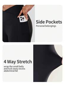 1 Stück Damen High Waist Kompressionsleggings für Workouts, Kreuzgurt Taille, Bauchkontrolle, Taschen, dehnbarer Stoff für Gym, Laufen, Training, Yoga