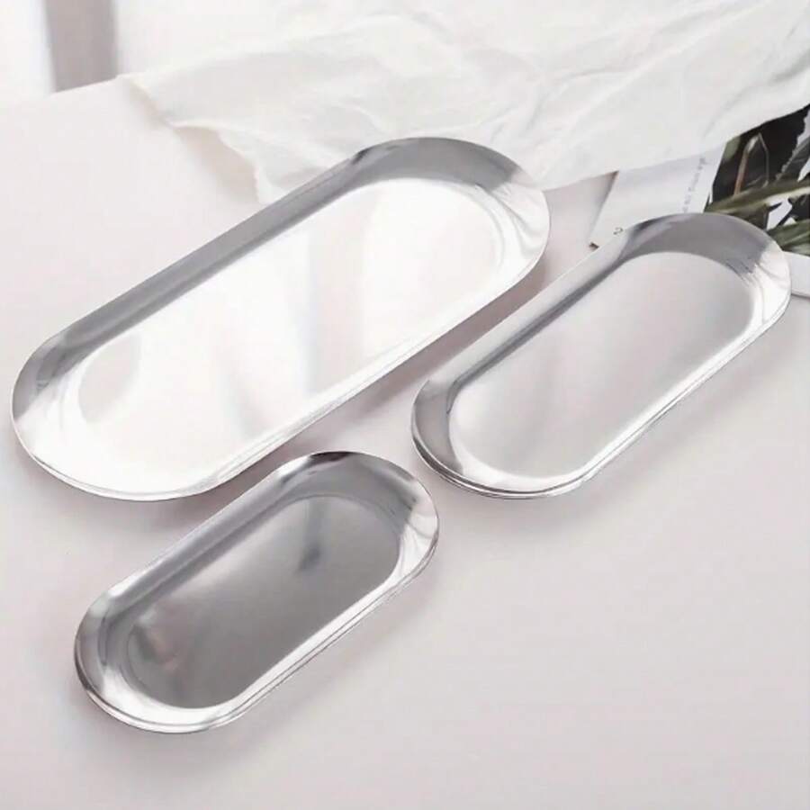 1 tấm thép không gỉ, khay đựng bánh mì hình bầu dục màu bạc, khay đựng đồ đa năng cho gia đình, nhà bếp, quà tặng giáng sinh trở lại trường, đồ dùng học tập