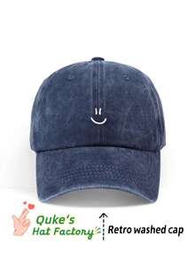 1 件女士笑脸棒球帽，印花图案简约时尚太阳帽，户外休闲棒球帽，时尚街头复古水洗棒球帽，柔软顶部轻便可调节尺寸，适合日常穿着，户外休闲，街头时尚，节日礼物，男女通用