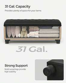 Storage Ottoman, Storage Bench, Tufted Entryway Bedroom Bench, 17.7 X 46.5 X 17.7 Inches, Hinges Easy Lid Operation, Wooden Legs, Synthetic Leather, Loads 330 Lb, Classic Black ULOM071B01,8059554 - 淺藍色 - 查看 8