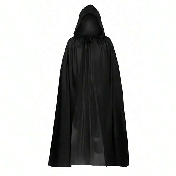 1pc Hooded Cloak Costume Party Cape, 110cm/43.3", 140cm/55.1", 160cm/63", Hooded Cloak, Raven Cosplay Accessory, Unisex Hooded Black Robe For Halloween Party Costume, Adults (Single Layer)