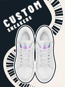 [Music Festival Theme] Custom Photo And Name Low-Top Sneakers, PU Upper Panel Shoes, Soundwave Light Print, Lightweight Comfortable Fashion Unisex Design