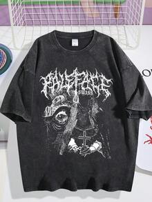 EWH Men's T - Shirt, Heavy Metal Style, Paleface Band Graphic, Loose Fit, Short Sleeved, Top DG004 - màu đen - Xem 1