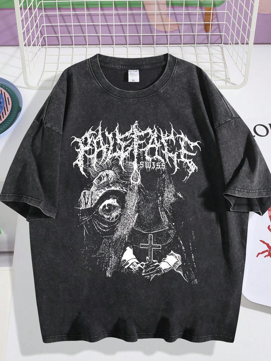 EWH Men's T - Shirt, Heavy Metal Style, Paleface Band Graphic, Loose Fit, Short Sleeved, Top DG004 - màu đen - Xem 1