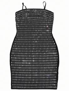 Fashion Elegant Women's Sparkling Rhinestone Decorated Backless Sexy Halter Graduation Dress New Birthday Party Summer Festival Prom - Black - View 6