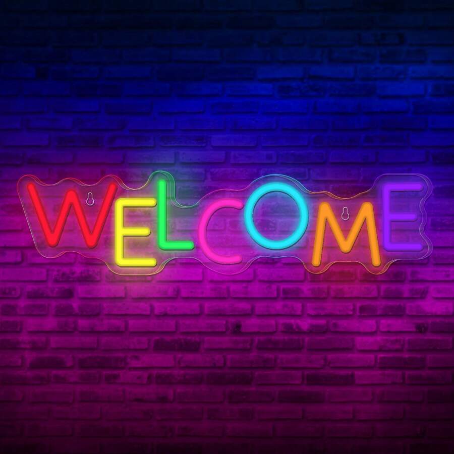 可调节 LED 霓虹灯 - 多色可调光 LED 霓虹灯 - USB 供电商务欢迎标识 - 理想的墙面装饰和礼物