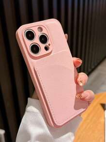 Fan-Shaped Card Holder Case For IPhone 16, 15 Pro, 14 Pro Max, 13 Pro, 13, 12, 11 Plus, Minimalist Solid Color, High-End Litchi Texture For Women And Men