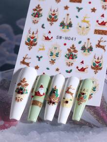 2PCS Thiết kế nghệ thuật làm móng Giáng sinh, Miếng dán móng tay lấp lánh hình ngôi sao hươu, đồng hồ ông già Noel, ly rượu vang, ly sâm panh, họa tiết pháo hoa, miếng dán móng tay nghệ thuật 3D, miếng dán tự dính cho đồ dùng làm móng bằng acrylic, thiết kế móng tay tự làm tại nhà ngày lễ - Nhiều màu - Xem 6