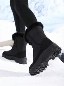 Botas de Neve Femininas, Botas Esportivas Externas Grossas e Quentes com Forração de Inverno, Botas Altas até a Panturrilha, Botas Altas da Moda, Botas para Esqui Exterior, Botas de Cadarço Folgado
