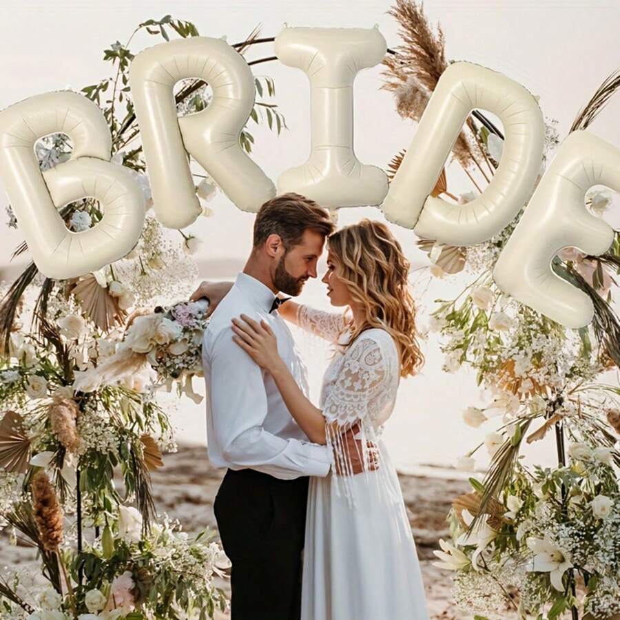 Balão de Letra em Folha de Alumínio Branco Creme de 40 Polegadas com 26 Letras, Adequado para Festas de Aniversário, Dia dos Namorados, Temas de Casamento, Formatura, Aniversário, Decoração de Balões para Festa de Carnaval, Itens de Decoração de Festa Livremente Combináveis