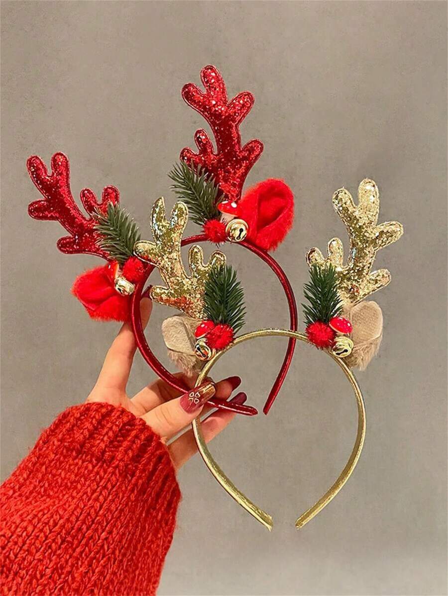 1 件女式圣诞驯鹿鹿角头带,闪光驯鹿头饰,适合派对、节日、新年装饰万圣节 - 彩色 - 查看 1