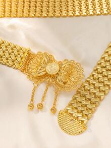 1 件镀金金属软腰链，中东阿拉伯女士长裙腰带，土耳其库尔德新娘服装链，婚礼和节日奢华礼物 - 金色 - 查看 3