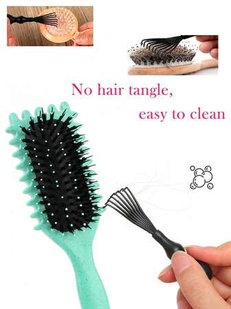 1 st. hårlockborste, rengöringsset för hårlockborstar, 1 st., hårlockborste - hårlockborste för kvinnor, 1 st. multifunktionell rengöringsborste - Lämplig för torrt och vått hår, Jämnar ut frissighet, Förstärker lockar, Lätt och lätt att borsta, Enkel styling