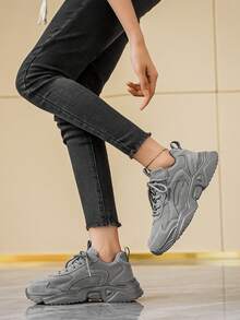 Women's New Fashion Solid Color Platform Outdoor Casual Hiking Shoes, Outdoor Running Comfortable Daily Couple Matching Sports Sneakers - Grey - View 5