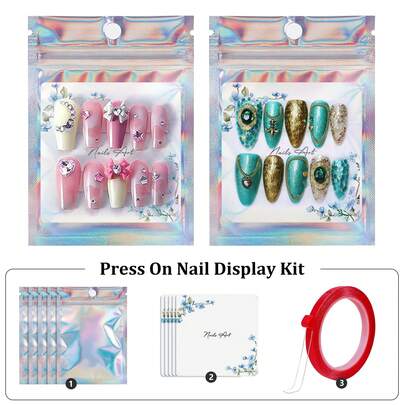 Beautizon Nailartlab 11件/20件/21件/41件美甲展示收纳工具套装，激光闪光彩色自封袋，美甲色卡背胶，美甲色卡双面胶，美甲背景纸板，适用于美甲沙龙工具套装用品