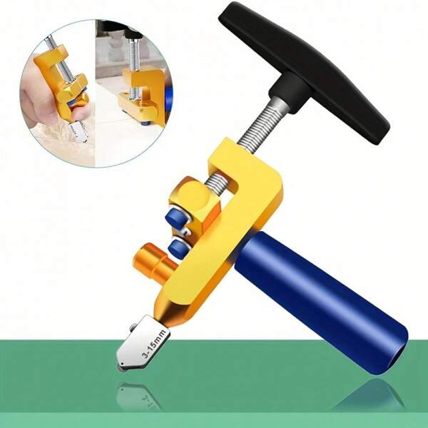 2-In-1 Manual Glass & Ceramic Tile Cutter With Precision Diamond Blade, Ergonomic Grip, Safety Lock & 2 Spare Blades | Yellow & Blue Design For DIY/Professional Tiling Projects, Tile Tools