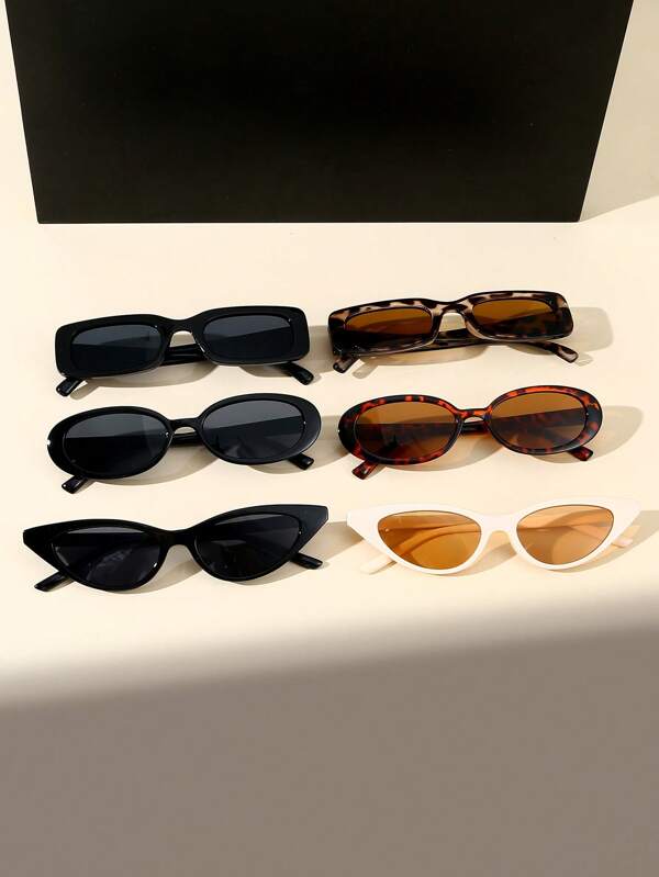 Set de 6 gafas con montura de plástico y lentes de policarbonato en diferentes formas - Gafas decorativas minimalistas de unicolor básico, fabricadas con material de policarbonato de calidad, aptas para cualquier forma de rostro y adecuadas para uso diario y como regalo