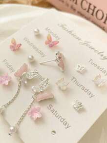 1 Set Of 7 Pairs Valentine's Day Gifts For Girlfriend Graceful Butterfly Tassel Earring Set, Elegant & Versatile Ear Drops For Women's Daily Wear And Holiday Gift,Mom,Mother,Mother's Day,Gift