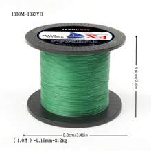 1 件装绿色 1000/500m X 4 编织 PE 钓鱼线，4 股编织强力单丝钓鱼线，拉力强度 15-88 磅