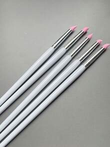 5Pcs/Set Pink Silicone Nail Art Pen Brush UV Gel Polish Tip 3D Acrylic Flower Carving Embossing Shaping DIY Dotting Polish Brushes Sculpture Pen DIY Manicure Tool - Baby Pink - View 6