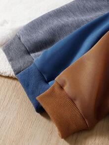 3pcs Baby Boy Fashion Casual Sweatshirt & Matching Pants Set, Gray, Blue, Khaki, Suitable For Spring/Autumn Sports, Daily Casual, School, Outdoor