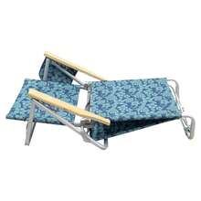 FENGSEN Reclining Beach Chair With 5 Positions And Awning – Aluminum Folding Chair With Wooden Armrests, Cup Holders, And Storage Bag, Ideal For Beach, Camping, And Garden - 藍色的葉子和花朵 - 查看 4