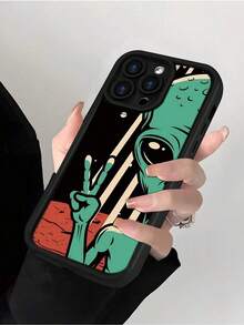 Funda de Teléfono con Diseño de Patrón de Gestos de Alien a la Moda: Popular, Personalizada, Suave al Tacto, Agarre Definitivo, Impermeable y Duradera, Cubierta de Parachoques Elegante Resistente a la Suciedad con Protección para la Cámara. Regalo perfecto para el día de Pascua, Navidad, Halloween. Compatible con iPhone 16/16Plus/16Pro/16ProMax, 15, 14, 13, 12, 11 Series y más. - Negro - Ver 3