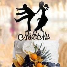 25 Estilos de Decoração de Bolo de Noiva e Noivo Preto, Decoração de Bolo de Chá de Panela, Decoração de Bolo de Despedida de Solteiro, Topo de Bolo de Pedido de Casamento (Preto Clássico Dupla Face)